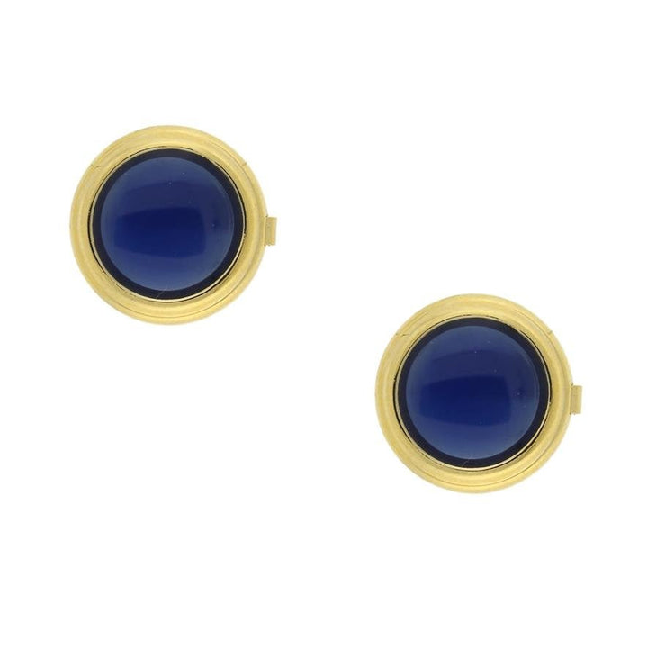 Faux Cufflinks GoldFramed Cobalt Blue Stone Round Button Covers Beautiful Gift Image 1