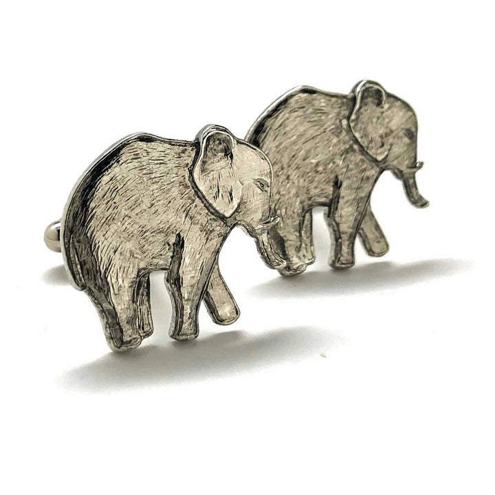 Elephant Cufflinks Silver Tone Antique Majestic Beautiful Walking Elephant Cool Cuff Links Comes with Gift Box Image 1