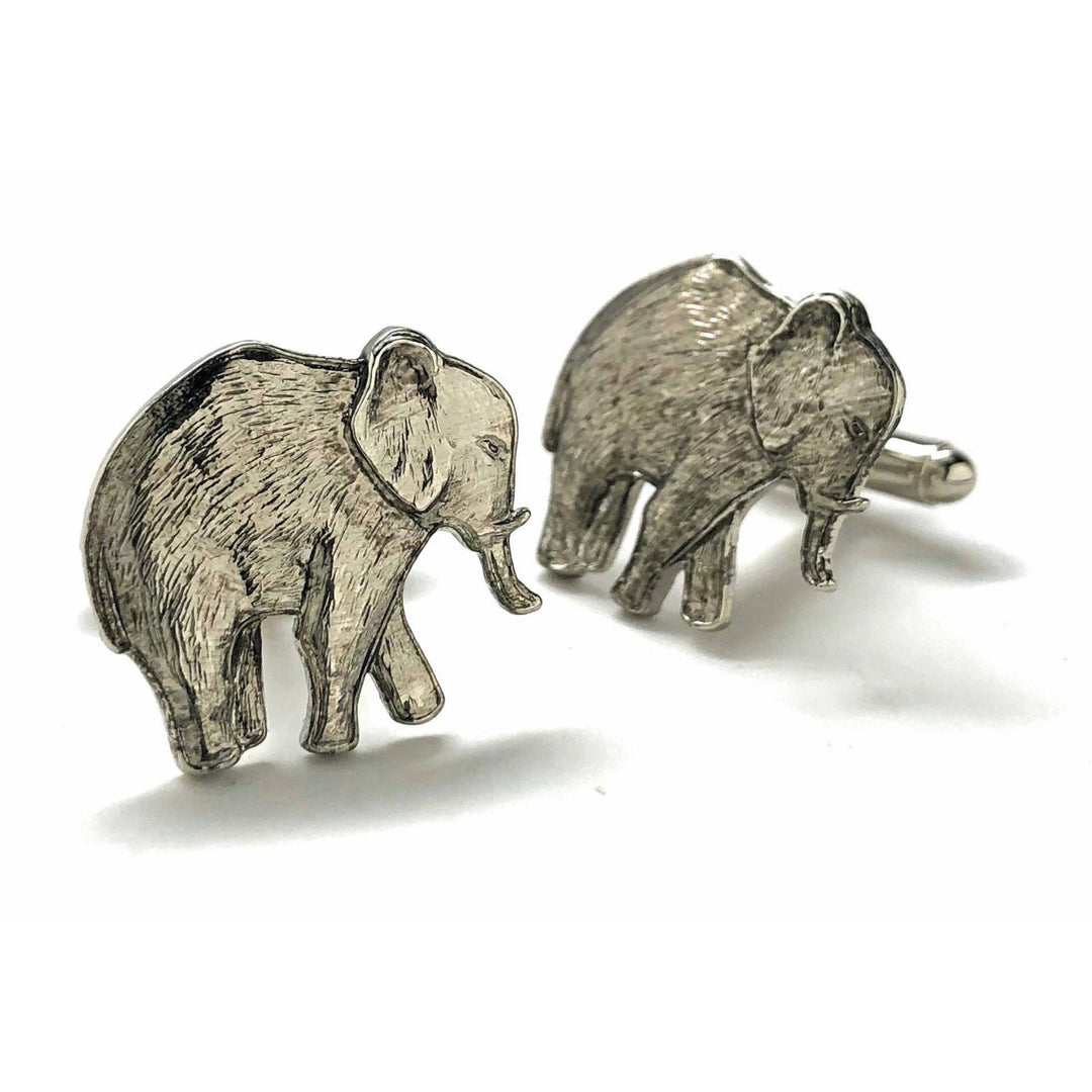 Elephant Cufflinks Silver Tone Antique Majestic Beautiful Walking Elephant Cool Cuff Links Comes with Gift Box Image 2