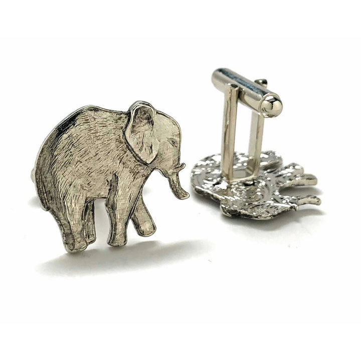 Elephant Cufflinks Silver Tone Antique Majestic Beautiful Walking Elephant Cool Cuff Links Comes with Gift Box Image 3