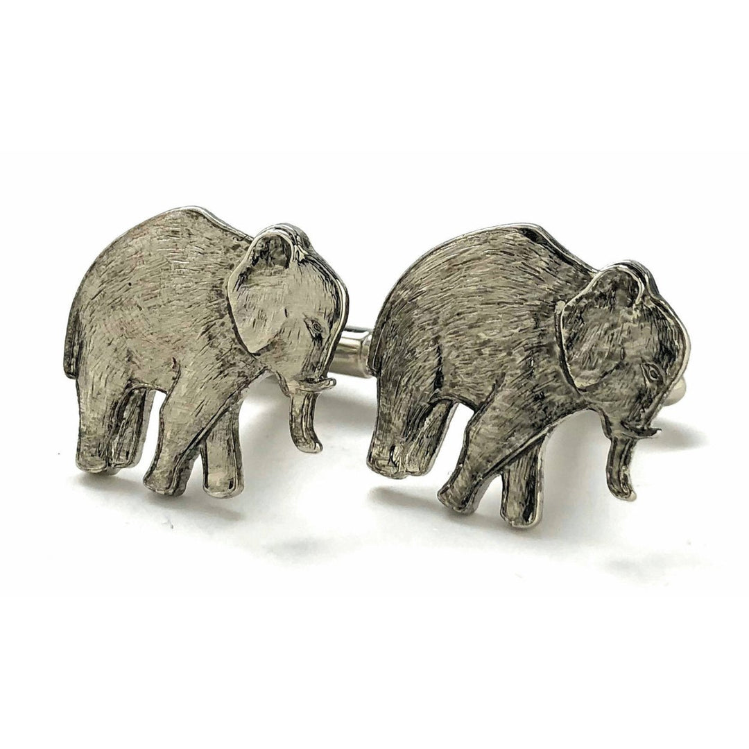 Elephant Cufflinks Silver Tone Antique Majestic Beautiful Walking Elephant Cool Cuff Links Comes with Gift Box Image 4