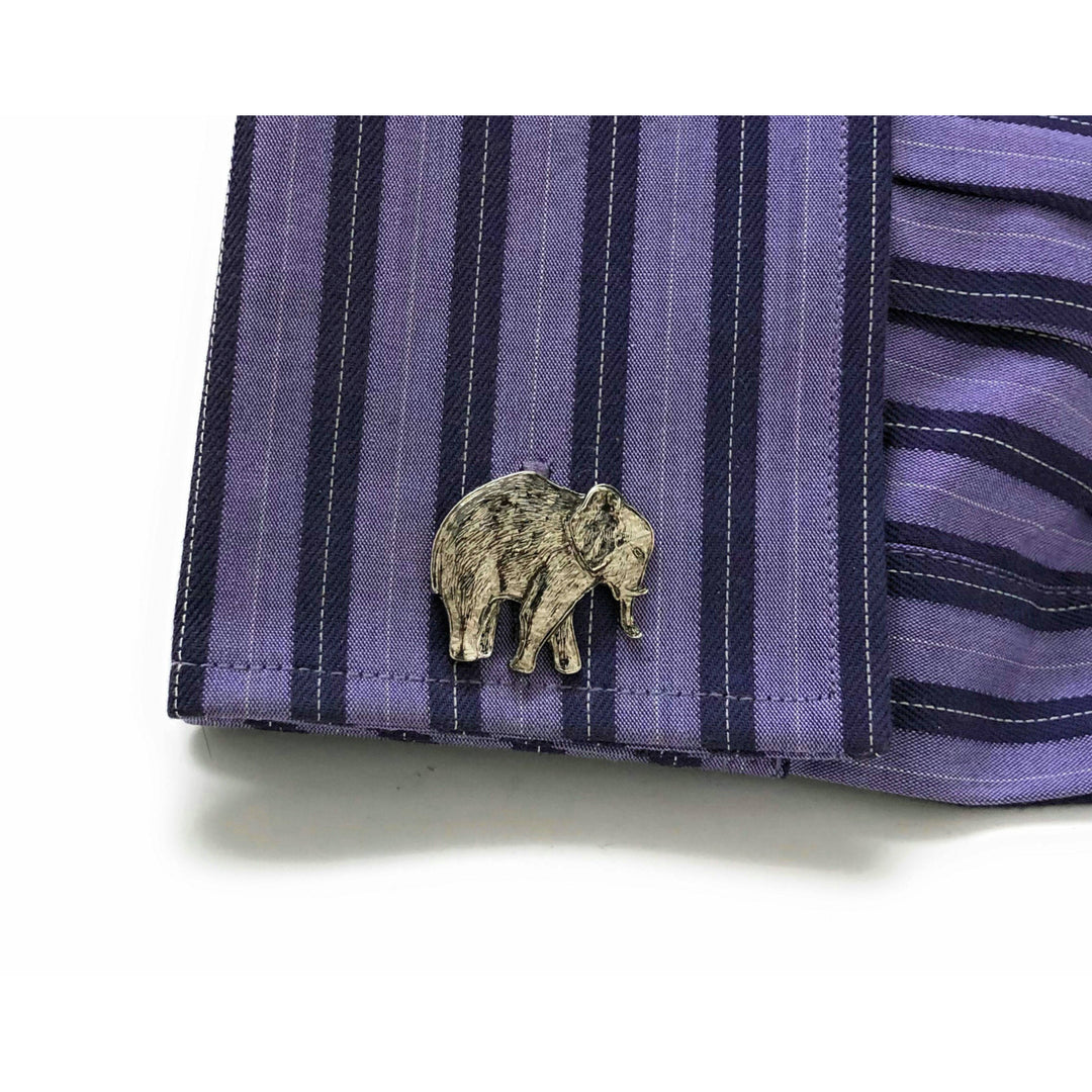 Elephant Cufflinks Silver Tone Antique Majestic Beautiful Walking Elephant Cool Cuff Links Comes with Gift Box Image 4