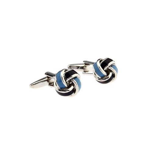 Silver Light Blue Dark Blue Knots Cufflinks Cuff Links Image 2