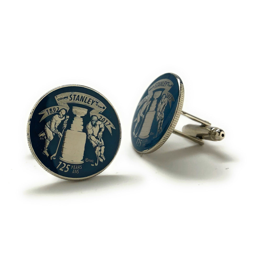 Enamel Cufflinks Stanley Cup Blue Edition NHL Ice Hockey Cuff Links Stanley Cup Trophy Authentic Canadian Quarter Enamel Image 2