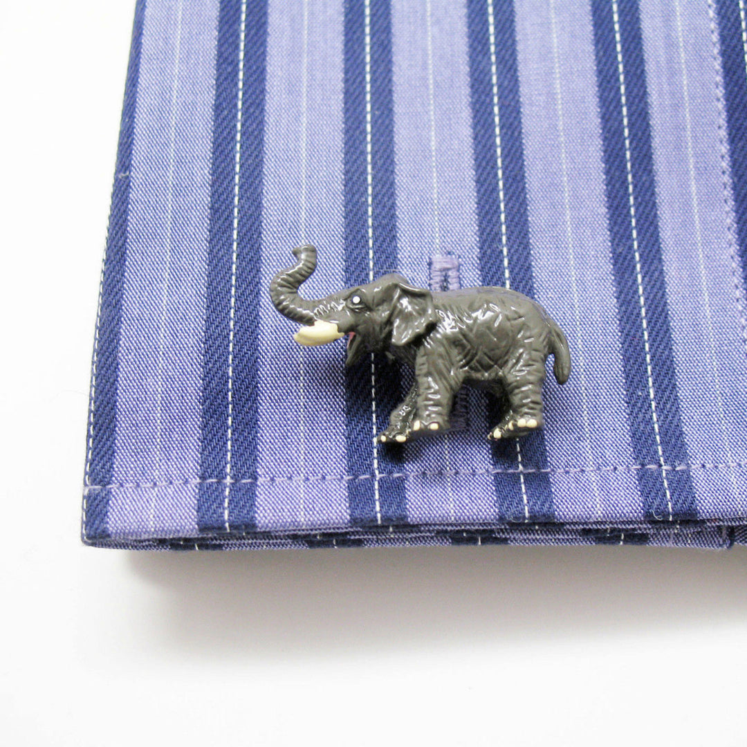 Enamel Three Dimensional Safari Elephant Cufflinks Grey African Safari Animals Cuff Links White Elephant Gifts Image 4