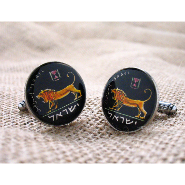 Enamel Cufflinks Hand Painted Israel Lion Cuff Links Enamel Coin Jewelry Money Finance Accountant Enamelled Coin Image 1