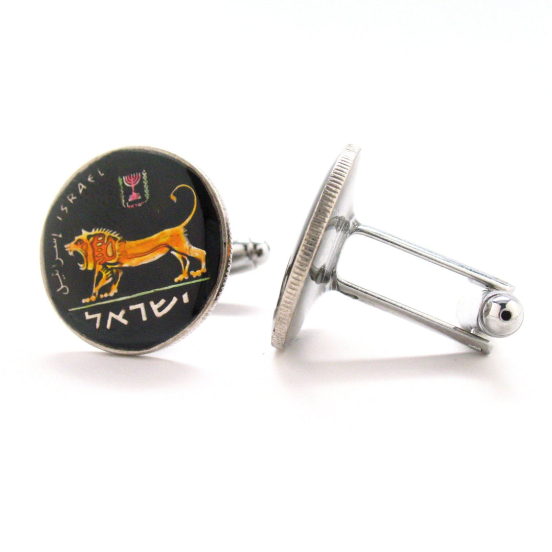 Enamel Cufflinks Hand Painted Israel Lion Cuff Links Enamel Coin Jewelry Money Finance Accountant Enamelled Coin Image 2