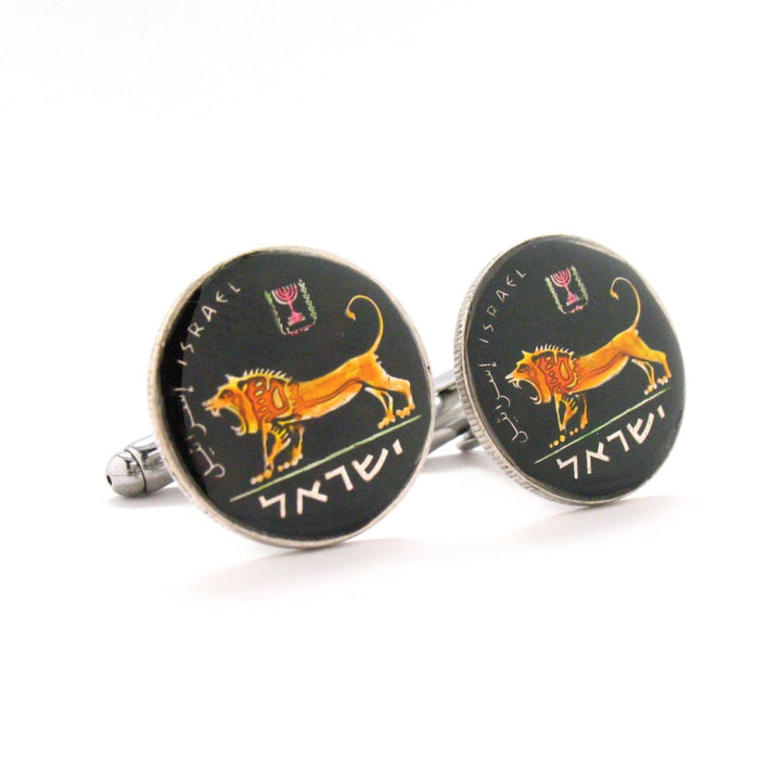 Enamel Cufflinks Hand Painted Israel Lion Cuff Links Enamel Coin Jewelry Money Finance Accountant Enamelled Coin Image 3