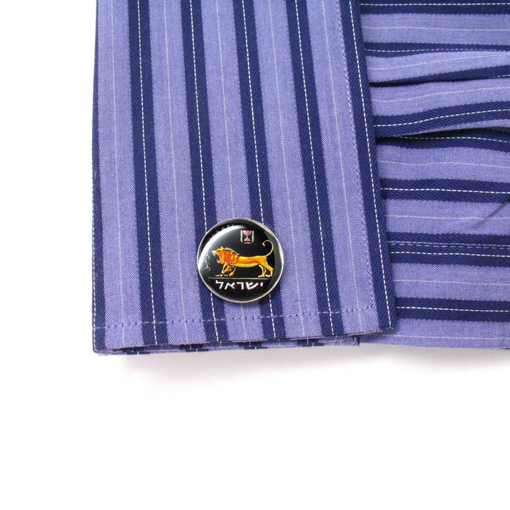 Enamel Cufflinks Hand Painted Israel Lion Cuff Links Enamel Coin Jewelry Money Finance Accountant Enamelled Coin Image 4