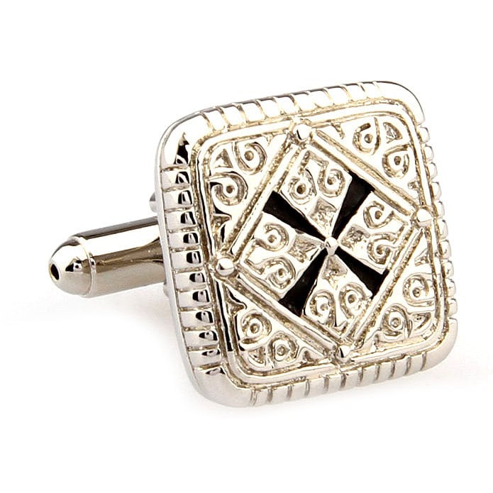 Square Persian Cufflinks Empire Accents Block Silver Tone Cuff Links Image 1