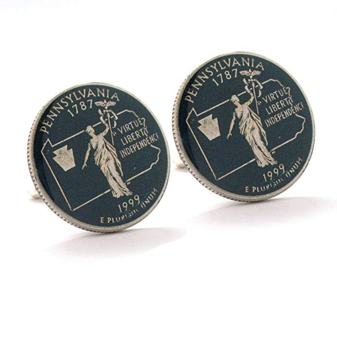 Birth Year Enamel Cufflinks Hand Painted Pennsylvania Suit Flag State Enamel Coin Jewelry USA United States America Image 1