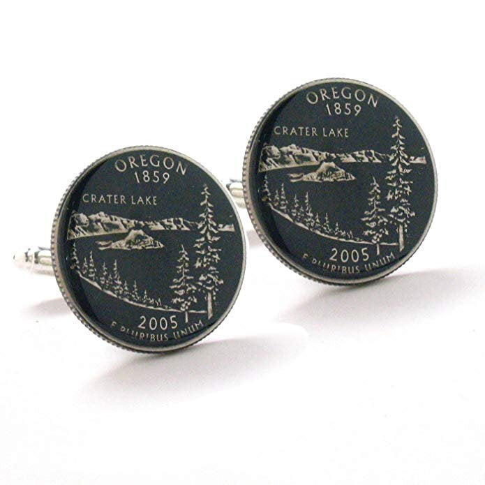 Birth Year Enamel Cufflinks Hand Painted Oregon Suit Flag State Enamel Coin Jewelry USA United States America Portland Image 1