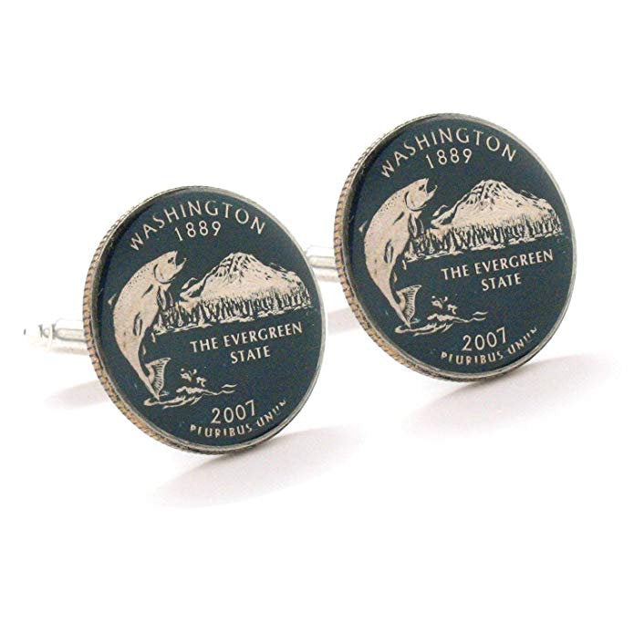 Birth Year Enamel Cufflinks Hand Painted Washington Cuff Links Suit Flag State Enamel Coin Jewelry USA United States Image 1