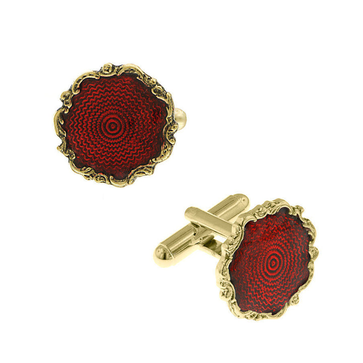 Fire Circle Cufflinks Gold Tone Red Enamel Round Cuff Links Cufflinks Image 3