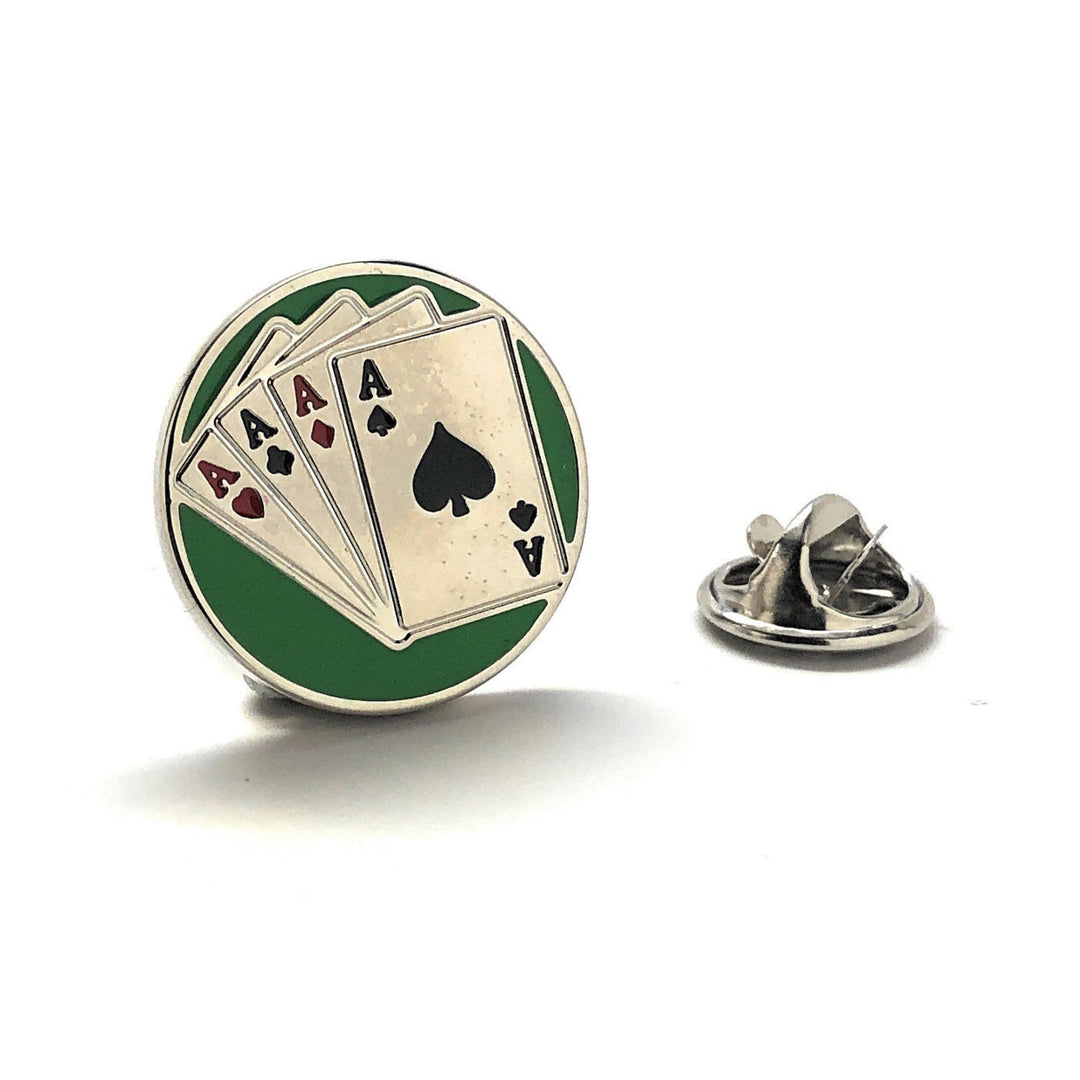 Las Vegas Poker Chip Enamel Pin Full Stack of Aces Lapel Pin Round Silver Green Slot Machine Tie Tack Gambling High Image 4