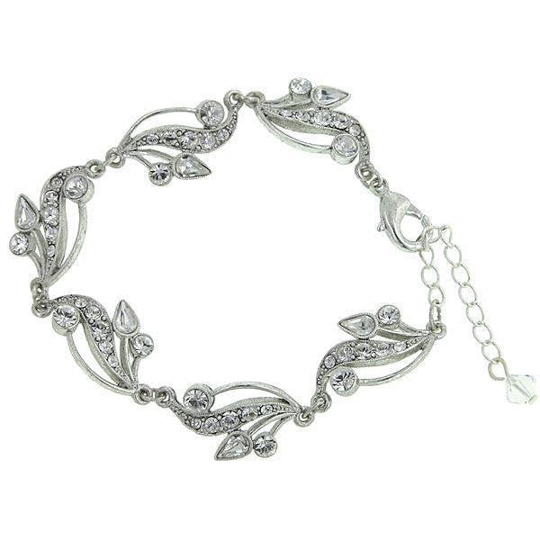 Silver Floral Crystal Bracelet Sparkling Crystals Anniversary Wedding Glamour Intricate Bracelet 7 Inch Adj Silk Road Image 1