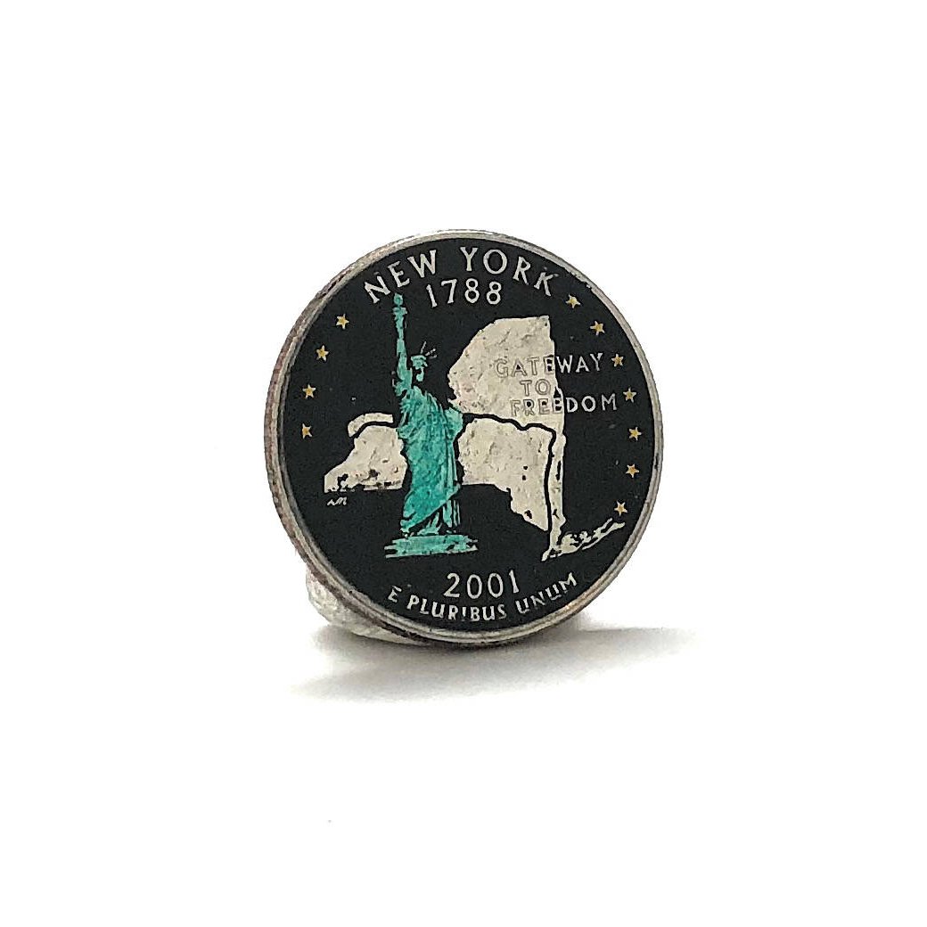 Enamel Pin Hand Painted York State Quarter Enamel Coin Collector Lapel Pin Tie Tack Green Statue of Liberty Travel Image 2