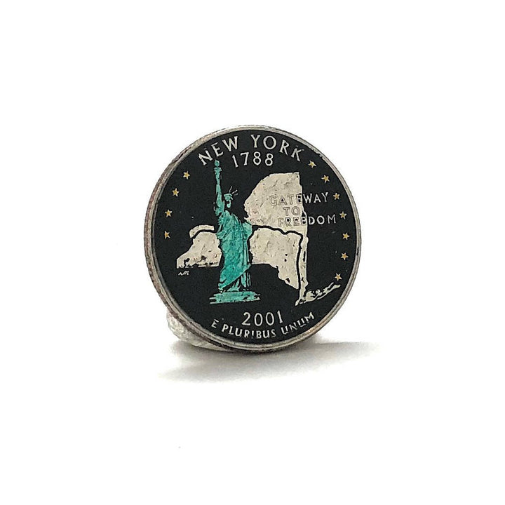 Enamel Pin Hand Painted York State Quarter Enamel Coin Collector Lapel Pin Tie Tack Green Statue of Liberty Travel Image 2