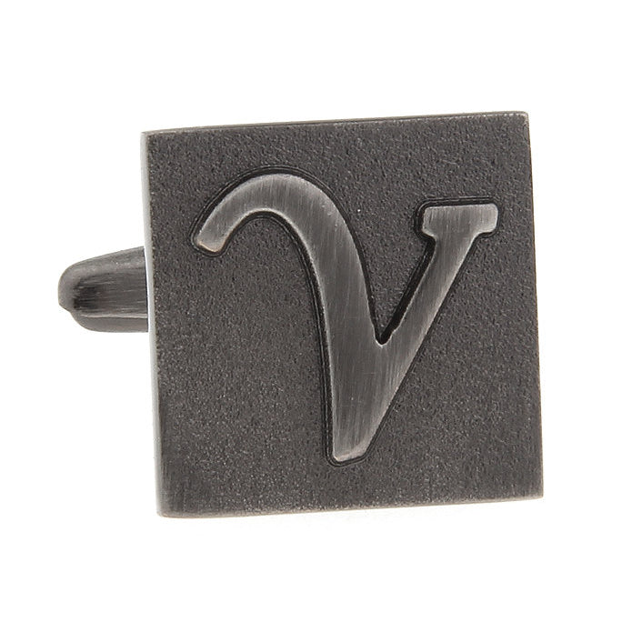 V Initial Cufflinks Gunmetal Square 3-D Letter Vintage English Letters Personalized Cuff Links Groom Bride Wedding Image 4