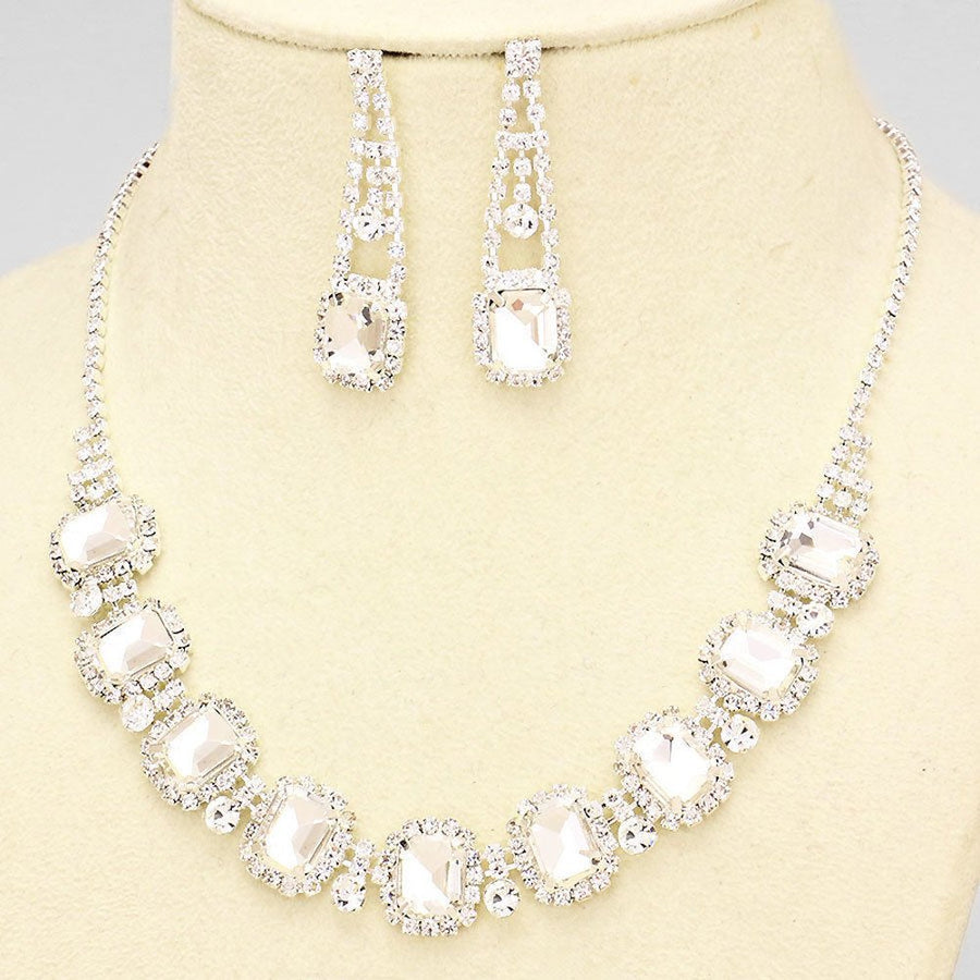 Necklace Silver Crystal Statement Collar Holiday Party Rhinestone Necklace and Earrings Set Image 1