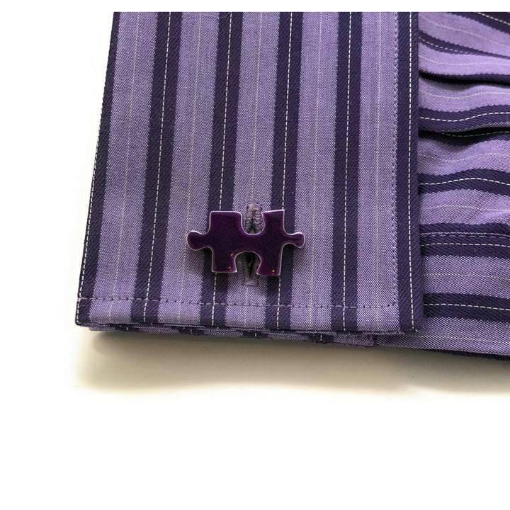 Purple Haze Jigsaw Puzzle Piece Cufflinks Silver Tone Enamel Dark Purple Party Game Cuff Links Comes with Gift Box Image 4