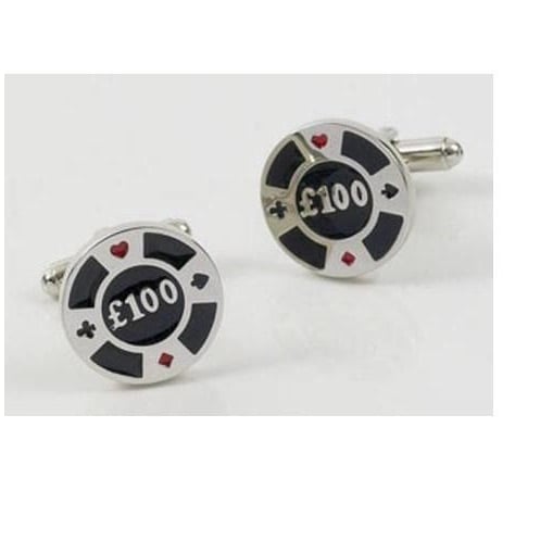 Las Vegas 100 Pound Poker Chip Gambler Cufflinks Silver Toned Cool Fun Cuff Links Image 1