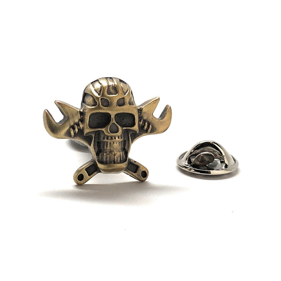 Enamel Pin Grease Monkey Skull and Cross Bones Lapel Pin Ghost Pilot Tie Tack Halloween Fun Image 1