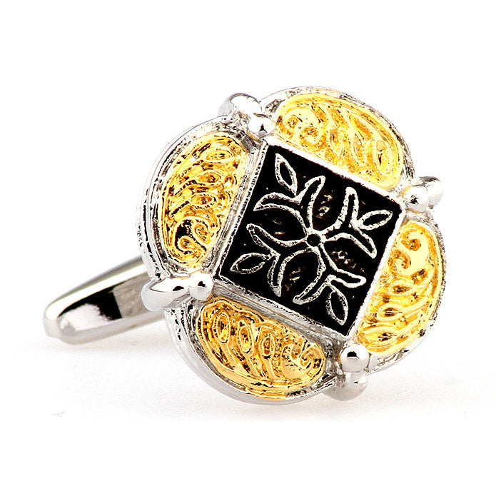 Designer Silver and Gold Cross Fleury Banded Scrolls Cufflinks Cuff Links Image 1