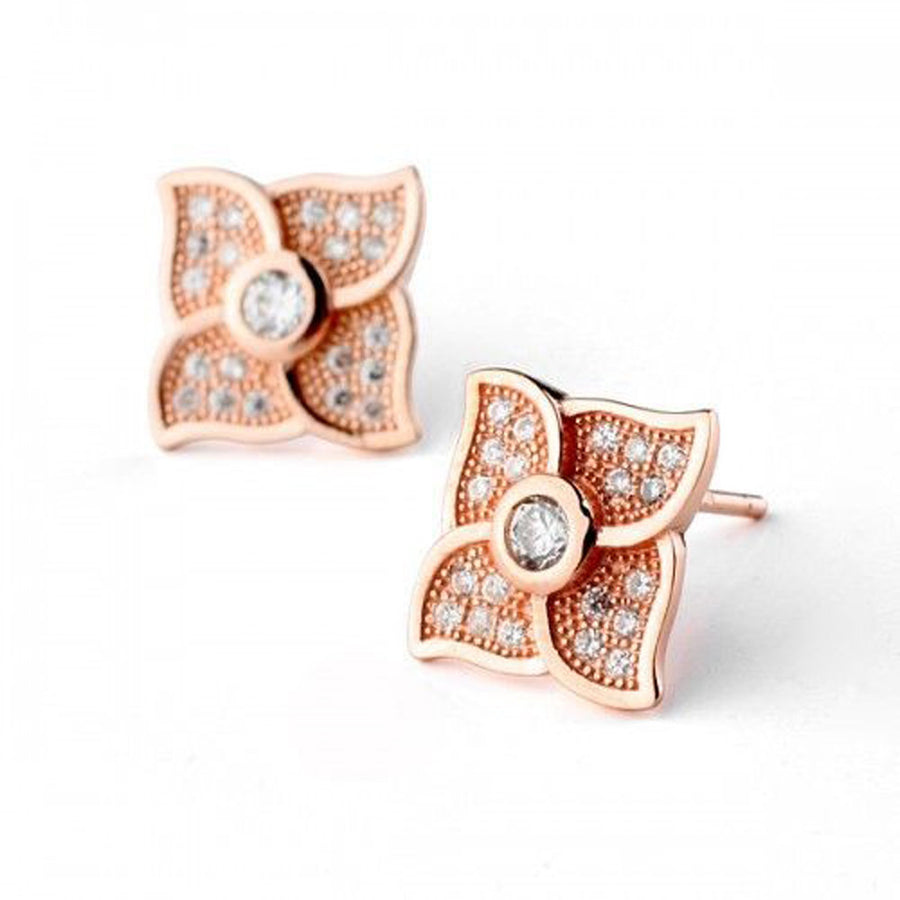 Sterling Silver Rose Gold Lotus Crystal Stud Earrings Silk Road Jewelry Image 1