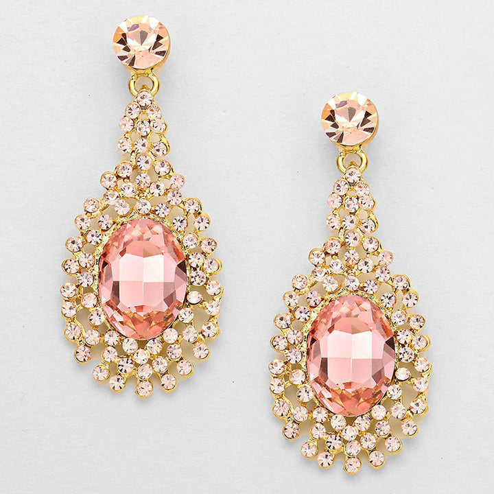 Statement Rose Crystal Earrings Gold Sparkle Teardrop Large Drop Dangle Earrings Holiday Party Silk Road Jewelry Image 1