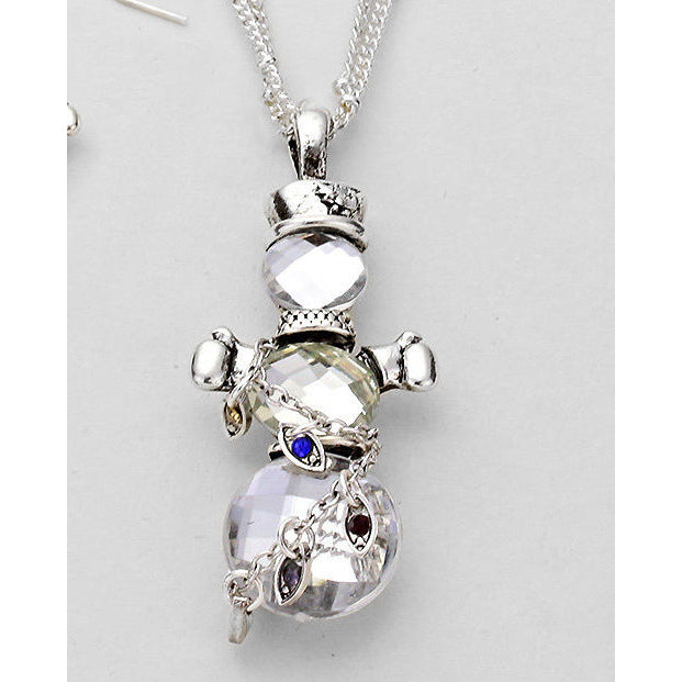 Silver Jewel Snowman Pendant Necklace Crystal Charms Holiday Christmas Necklace Image 1