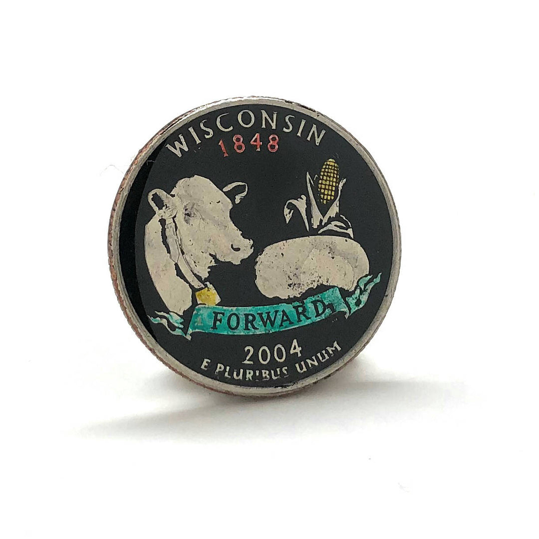 Enamel Pin Hand Painted Wisconsin State Quarter Enamel Coin Lapel Pin Tie Tack Collector Travel Souvenir Coins Keepsakes Image 2