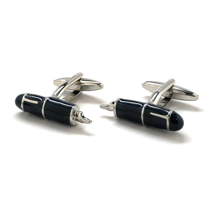 Dark Blue Black Enamel Writing Pin Cufflinks Cool Classic Novelty Business Cuff Links Comes with Gift box White Elephant Image 4