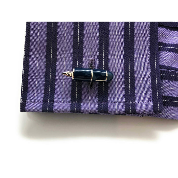 Dark Blue Black Enamel Writing Pin Cufflinks Cool Classic Novelty Business Cuff Links Comes with Gift box White Elephant Image 4