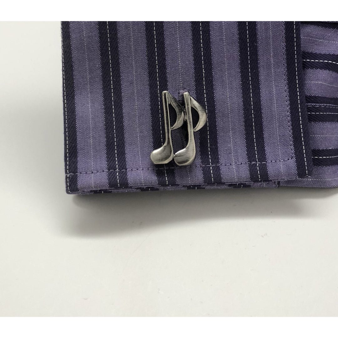 Gunmetal Tone Double Music Notes Cufflinks 3D Detailed Cut Out Design Cuff Links Comes with Gift Box Image 4