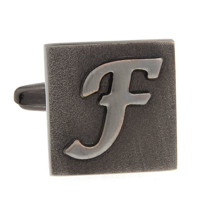 F Initial Cufflinks Gunmetal Square 3-D Letter English Lettering Personalized Cuff Links Groom Father Bride Wedding Box Image 4