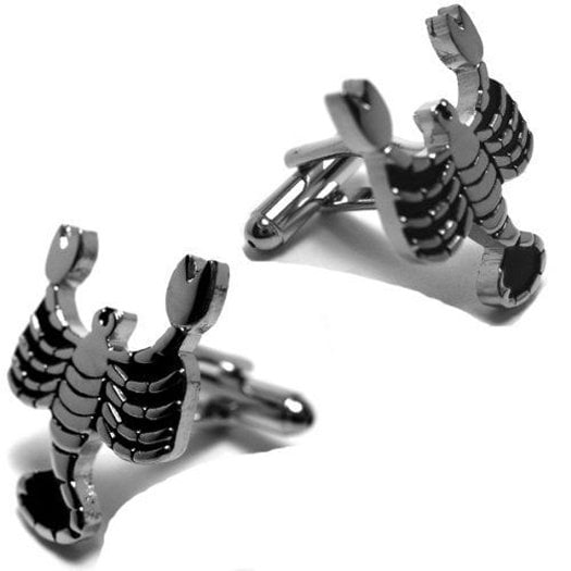 Zodiac Cufflinks Silver and Black Enamel Scorpio Zodiac Astrology Sign Cufflinks Cuff Links Image 1