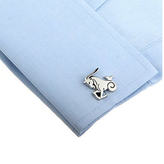 Zodiac Cufflinks Silver and Black Enamel Capricorn Zodiac Astrology Sign Cufflinks Cuff Links Image 2