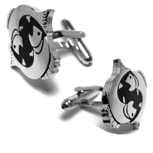 Zodiac Cufflinks Silver and Black Enamel Pisces Zodiac Astrology Sign Cufflinks Cuff Links Image 1