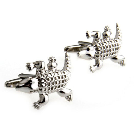 Alligator Cufflinks Silver Tone Snapping Crocodile Cuff Links Image 2