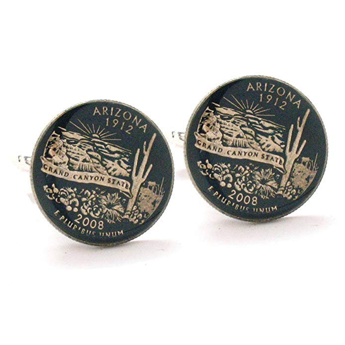 Enamel Cufflinks Arizona Quarter Suit Flag State Enamel Coin Jewelry USA US United States Phoenix Mesa Tempe Grand Image 1