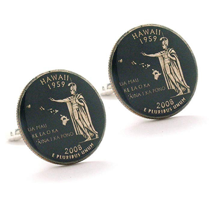 Enamel Cufflinks Hawaii Quarter Suit Flag State Enamel Coin Jewelry USA US United States Maui Hawaiian Polynesian Cuff Image 1