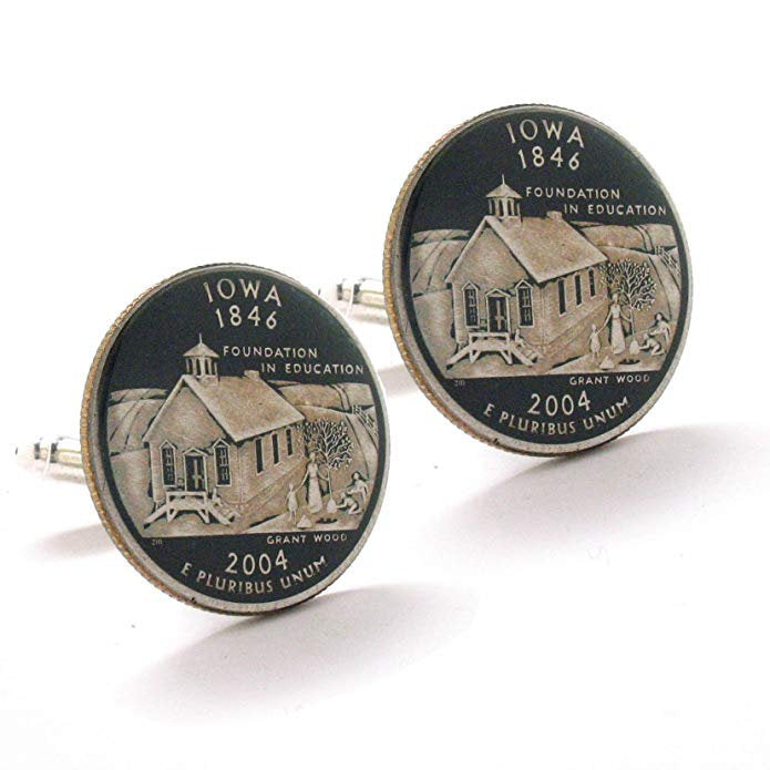 Enamel Cufflinks Iowa Quarter Suit Flag State Enamel Coin Jewelry USA US United States America Des Moines School Teacher Image 1