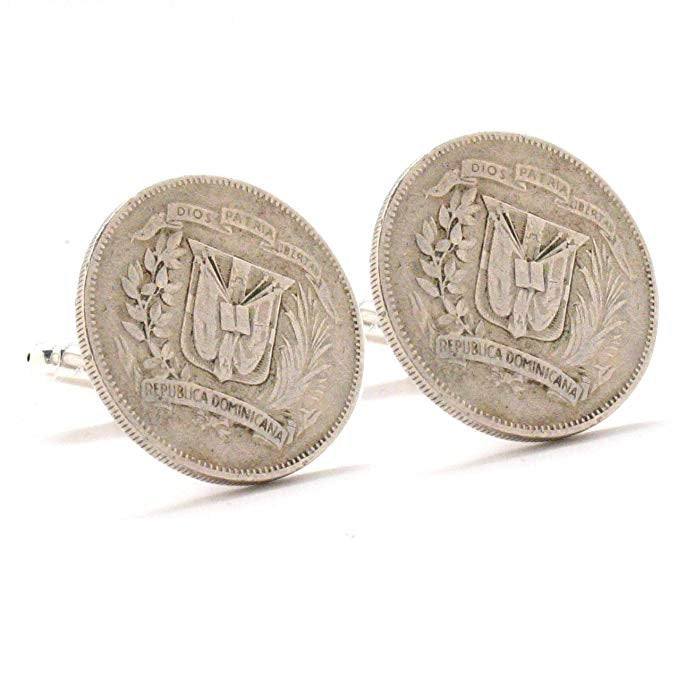 Enamel Cufflinks Dominican Republic Coin Cuff Links Suit Vintage Antique DR Caribbean Santo Domingo Enamel Coin Jewelry Image 1