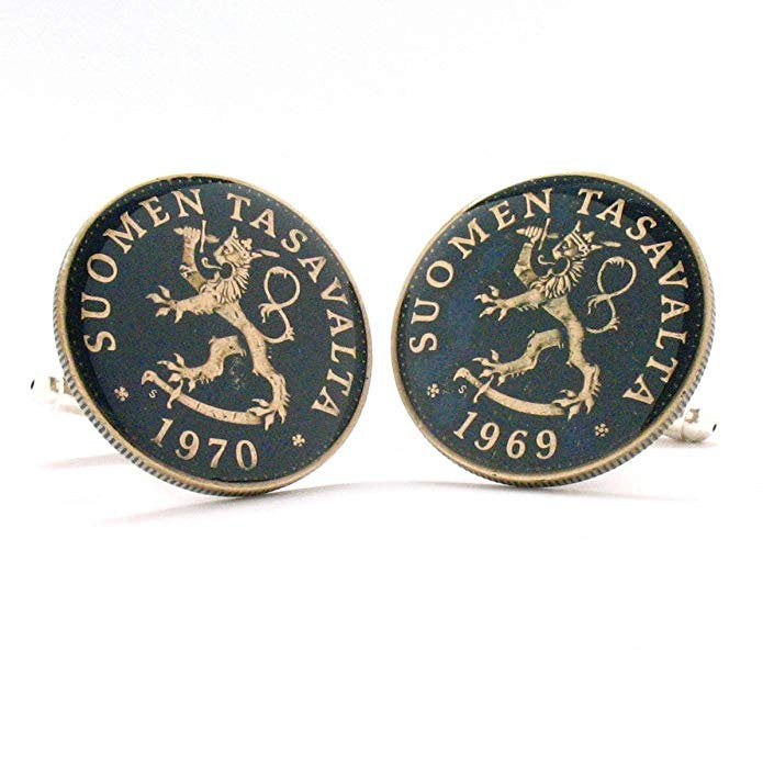 Enamel Cufflinks Finland Coin Cuff Links Suit Vintage Jewelry Flag Helsinki Rovaniemi Scandinavia Enamel Coin Jewelry Image 1