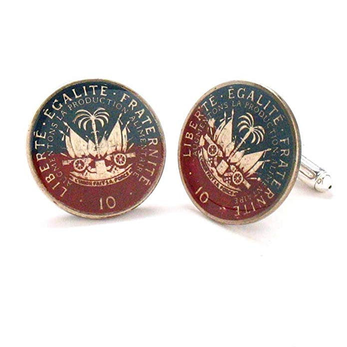 Enamel Cufflinks Haiti Enamel Coin Jewelry Cuff Links Flag Suit Haitian Creole Boutons de manchette bijoux Image 1