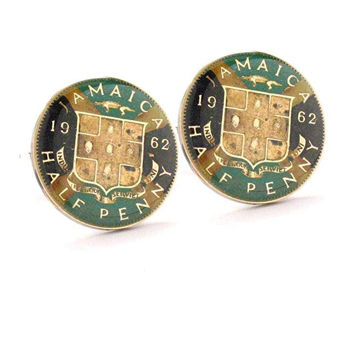 Birth Year Enamel Cufflinks Jamaica Enamel Coin Jewelry Cuff Links Flag Souvenir Island Caribbean Kingston Port Royal Image 1