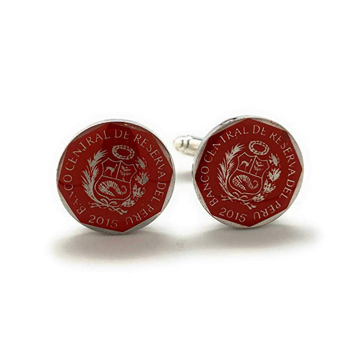 Enamel Cufflinks Peru Cuff Links Enamel Coin Jewelry Flag Vintage Style South America Llama Cusco Lima Arequipa Trujillo Image 1