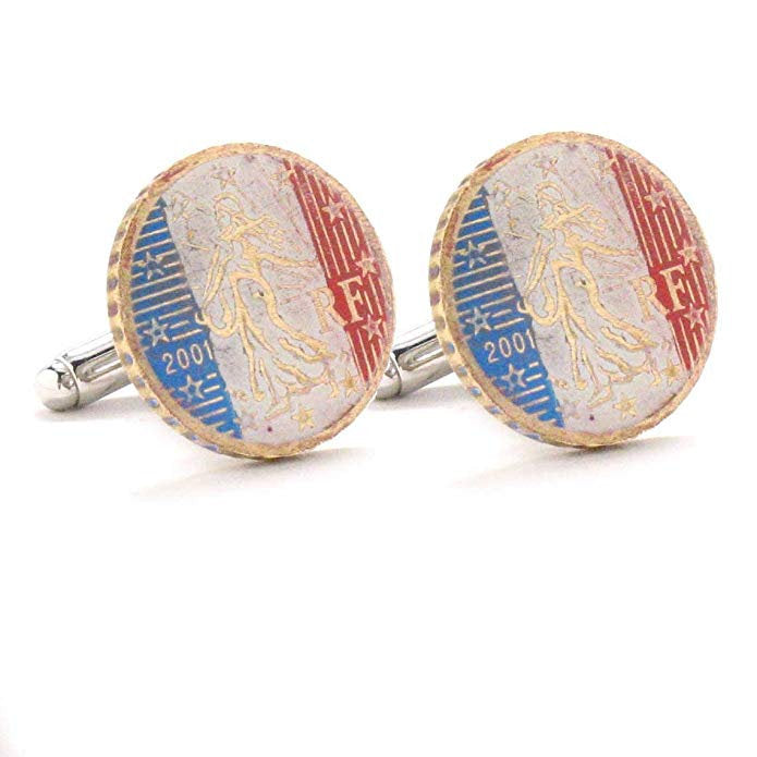 Birth Year Enamel Cufflinks France Cuff Links Enamel Coin Jewelry Flag Vintage Style Paris Versailles Normandy Eiffel Image 1