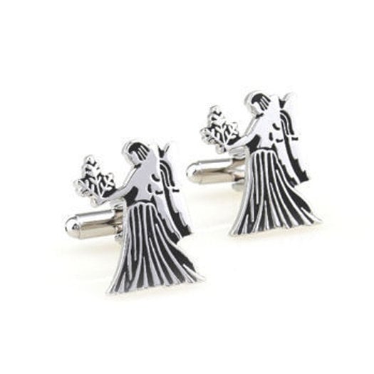 Zodiac Cufflinks Silver and Black Enamel Virgo Zodiac Astrology Sign Cuff Links Image 1